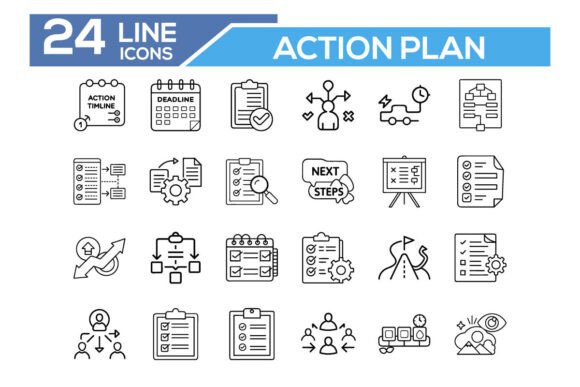 Action Plan Outline Icon Set – Strategy