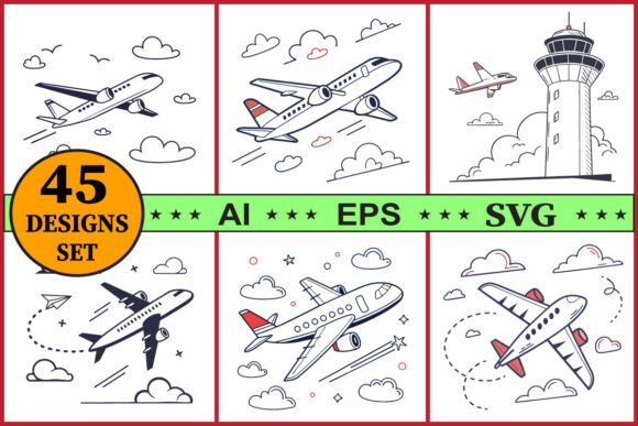 Airplane Flight Icon Vector Set