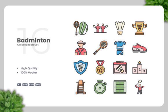 Badminton Colored Icons Graphics