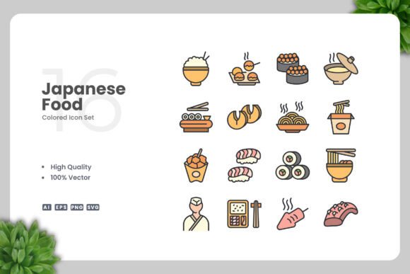 Japanese Food Colored Icons Graphics