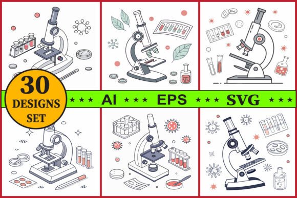 Microscope Vector Lab Equipment Set