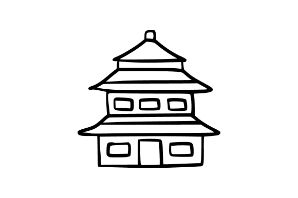 Outline Japanese Pagoda Building Graphics