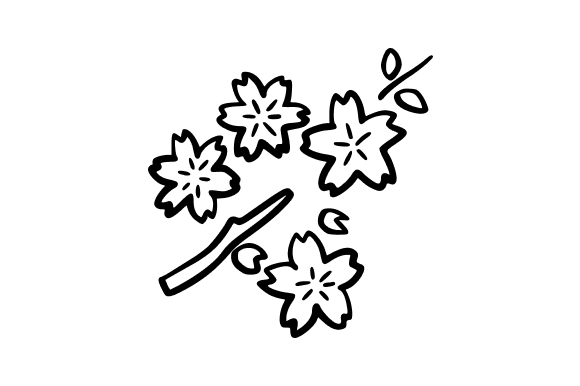 Outline Sakura Flower Graphics for Local Branding