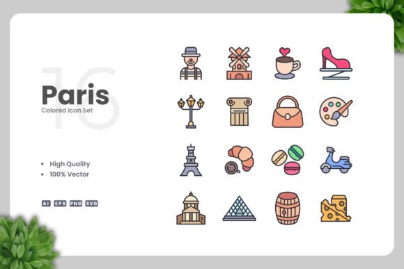 Paris Colored Icons for Modern Branding