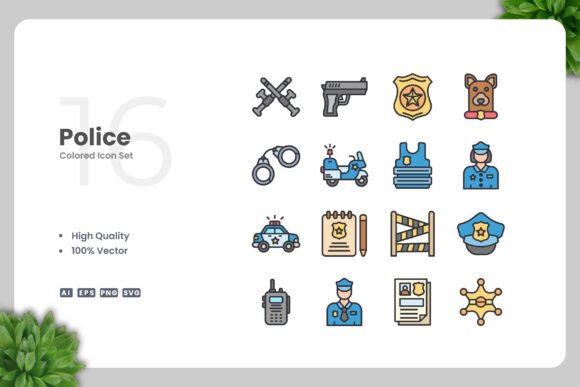 Police Colored Icons Graphics