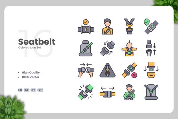 Seatbelt Colored Icons: A Graphic Design Asset for Modern Branding