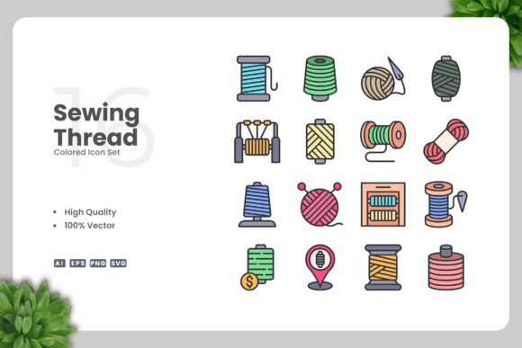 Sewing Thread Colored Icons for Modern Graphics