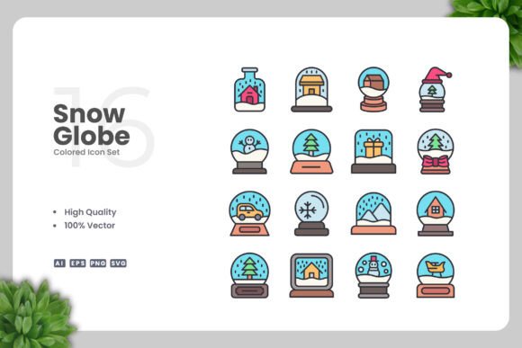Snow Globe Colored Icons Graphics