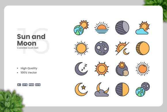 Sun and Moon Colored Icons for Modern Branding