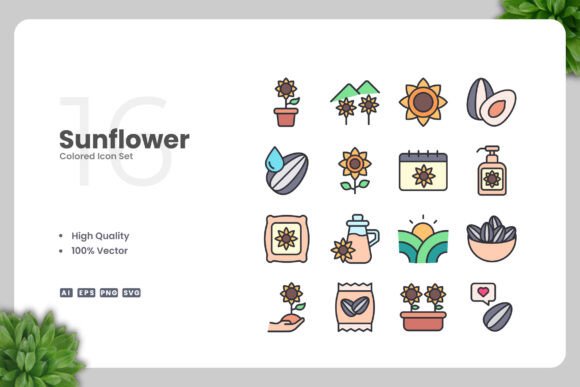 Sunflower Colored Icons for Modern Design
