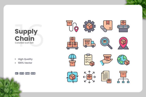 Supply Chain Colored Icons for Modern Branding