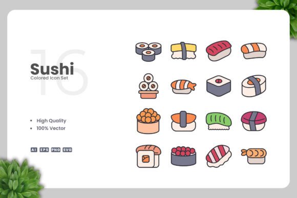Sushi Colored Icons Graphics for Local Branding