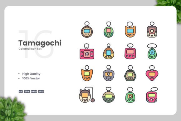 Tamagochi Colored Icons for Modern Design