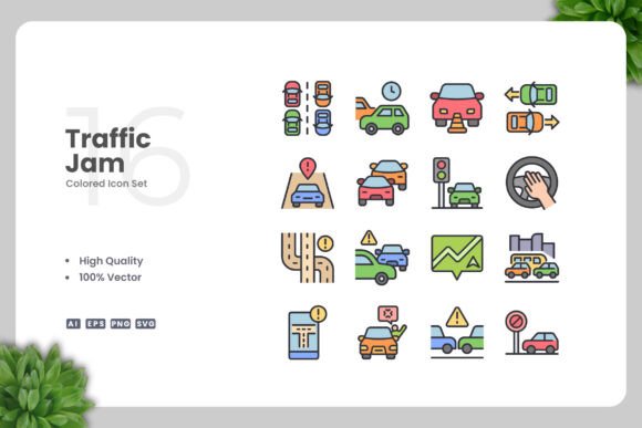 Traffic Jam Colored Icons Graphics