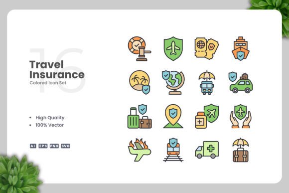 Travel Insurance Colored Icons for Modern Branding