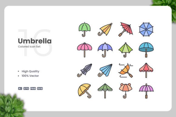 Umbrella Colored Icons for Modern Branding