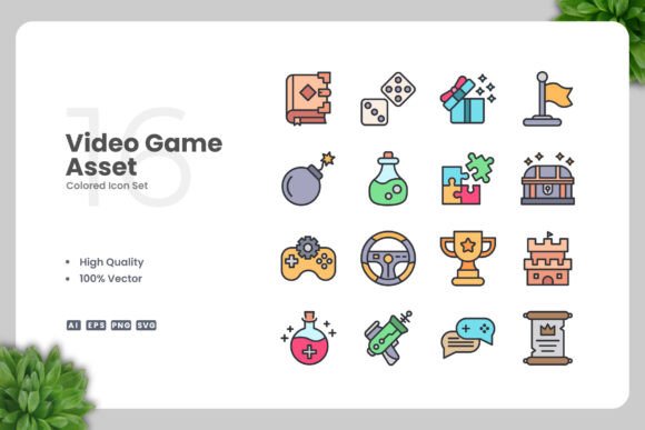 Video Game Asset Colored Icons for Modern Branding