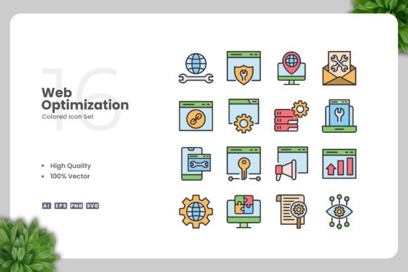 Web Optimization Colored Icons for Crafters