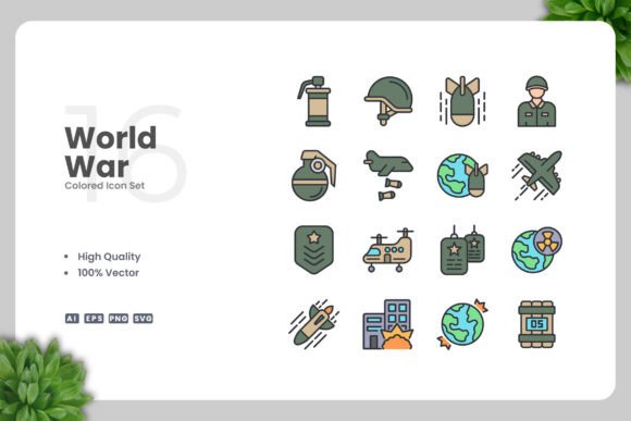 World War Colored Icons Graphics